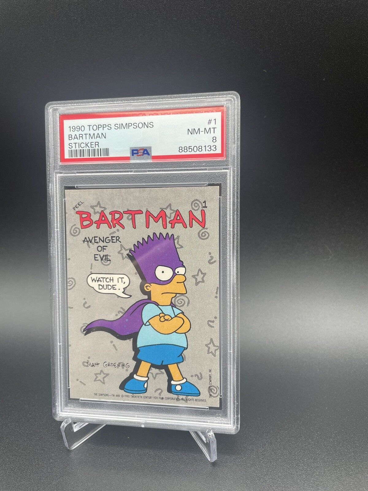 1990 Simpsons Bartman Sticker #1 PSA 8