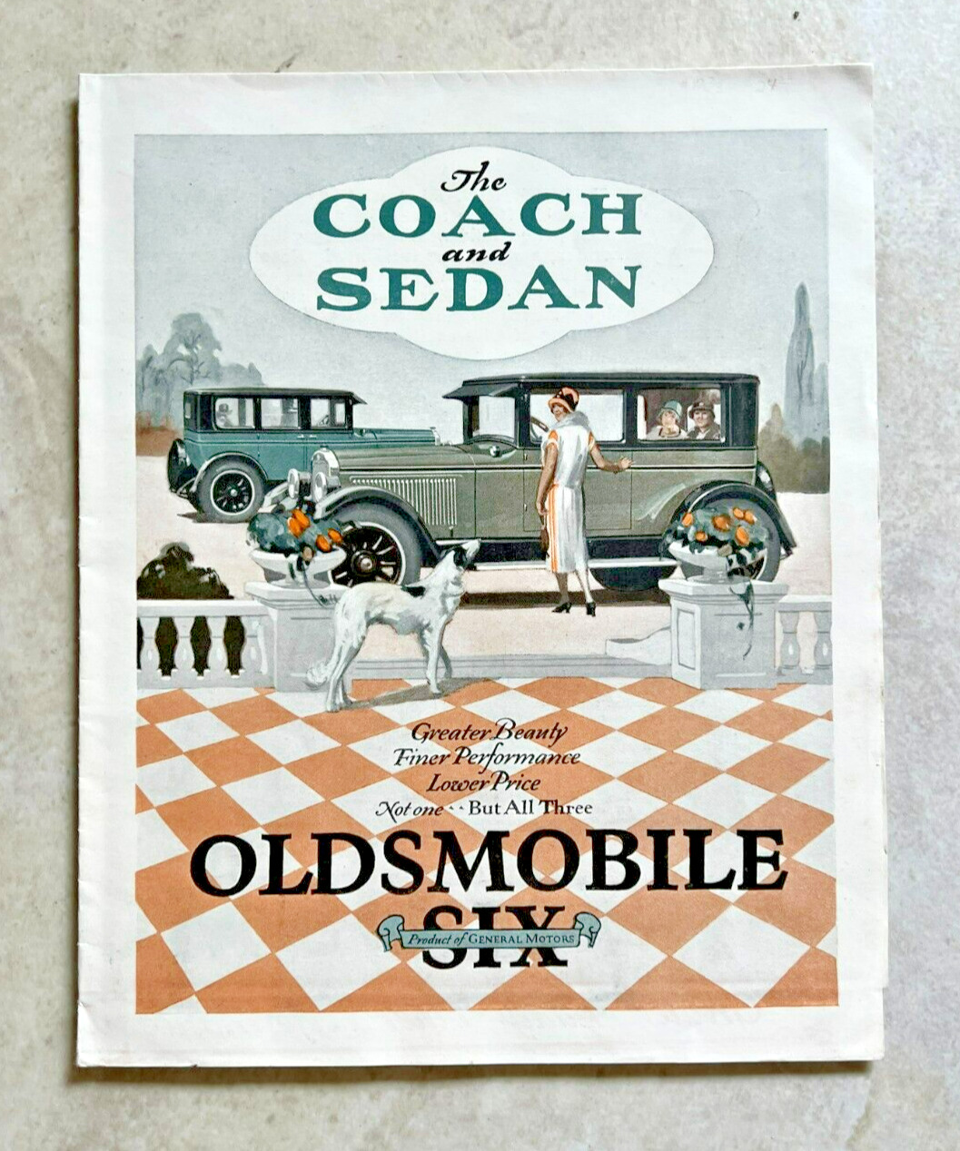 1920\'s Advertising Brochure Poster Coach & Sedan Oldsmobile Six Lansing Michigan