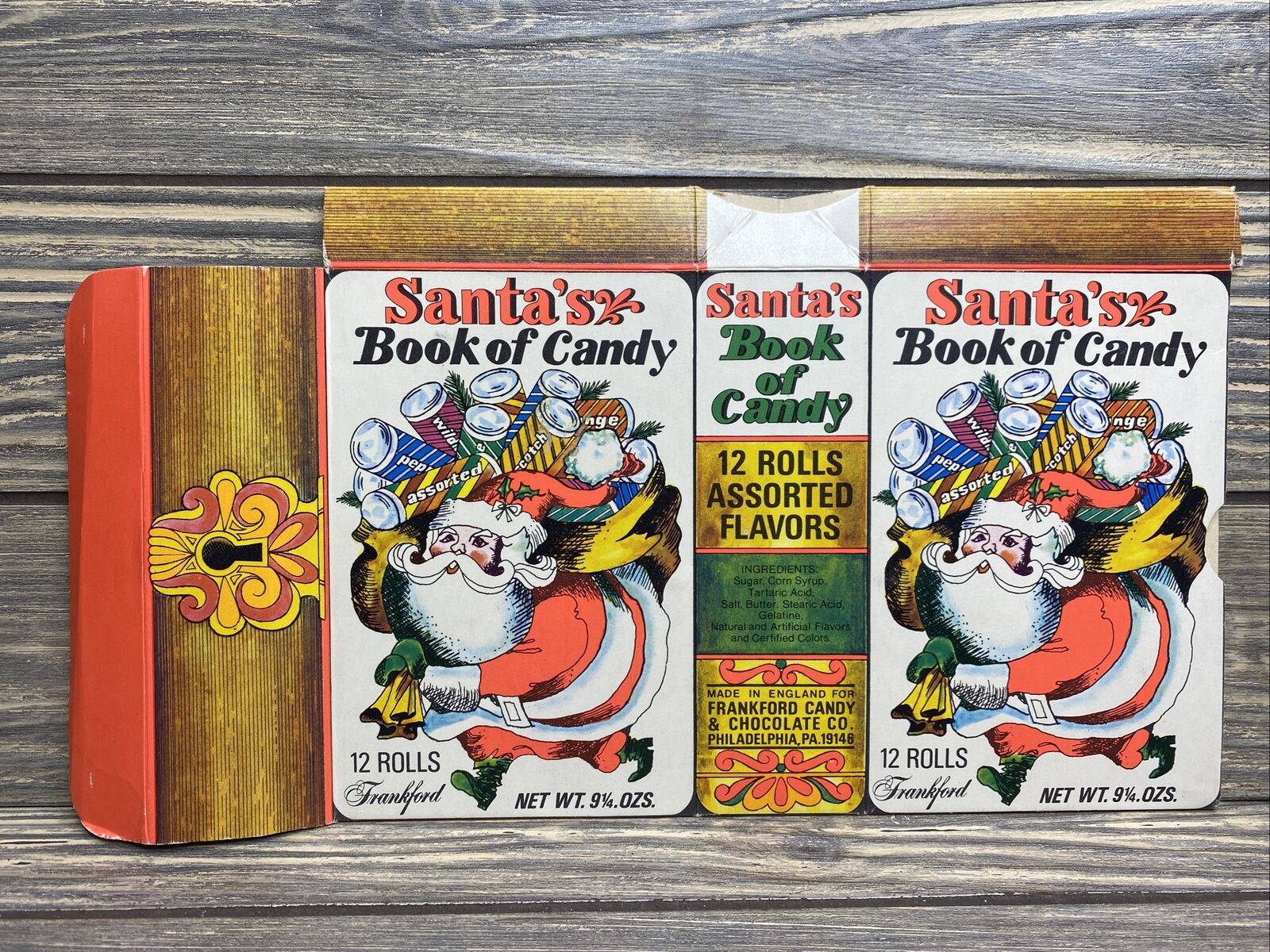 Vintage Frankfort Candy Co Santas Book of Candy Box Unfolded 12 Rolls BOX ONLY