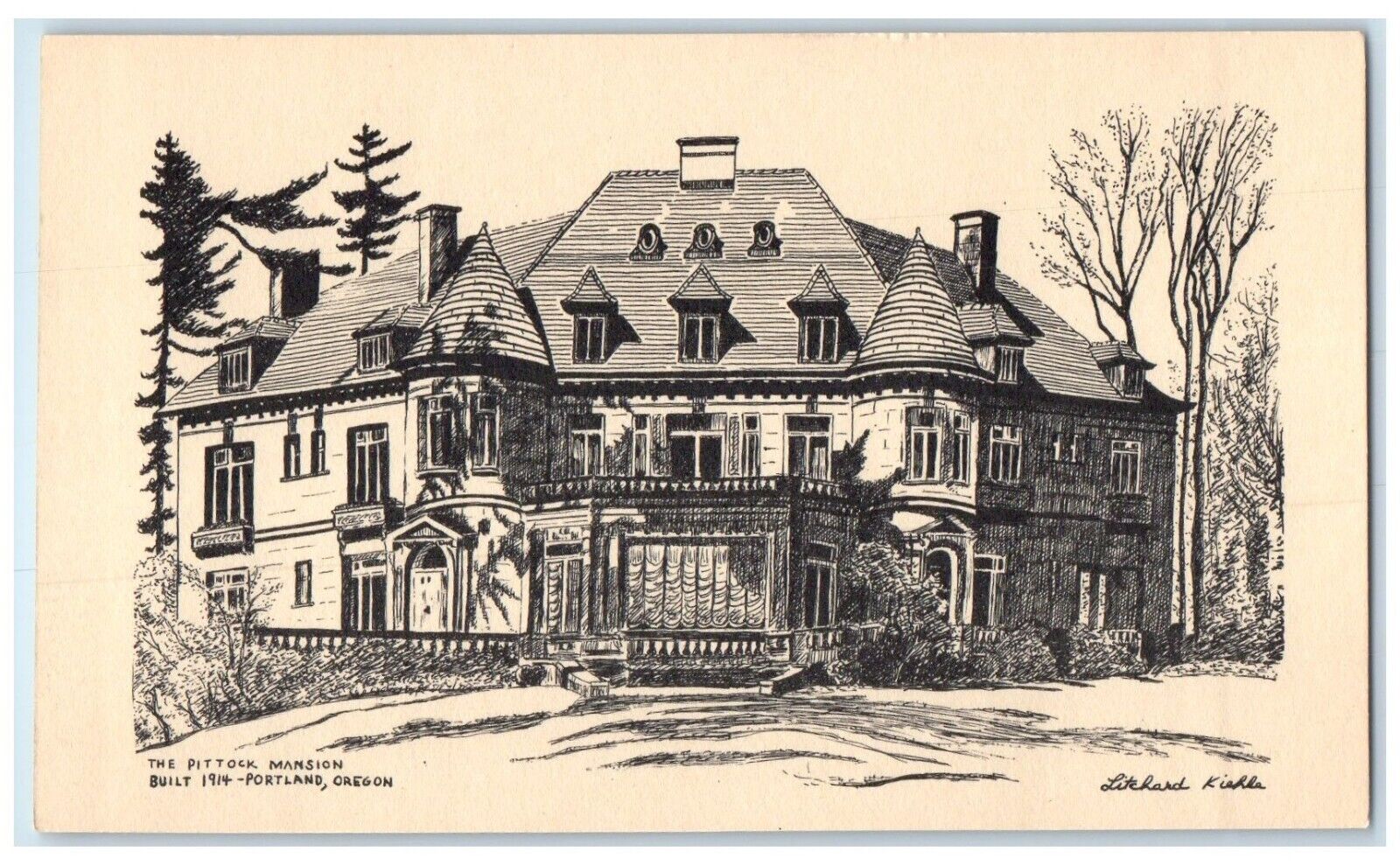 1914 The Pittock Mansion House Portland Oregon Litchard Kiehle Signed Postcard