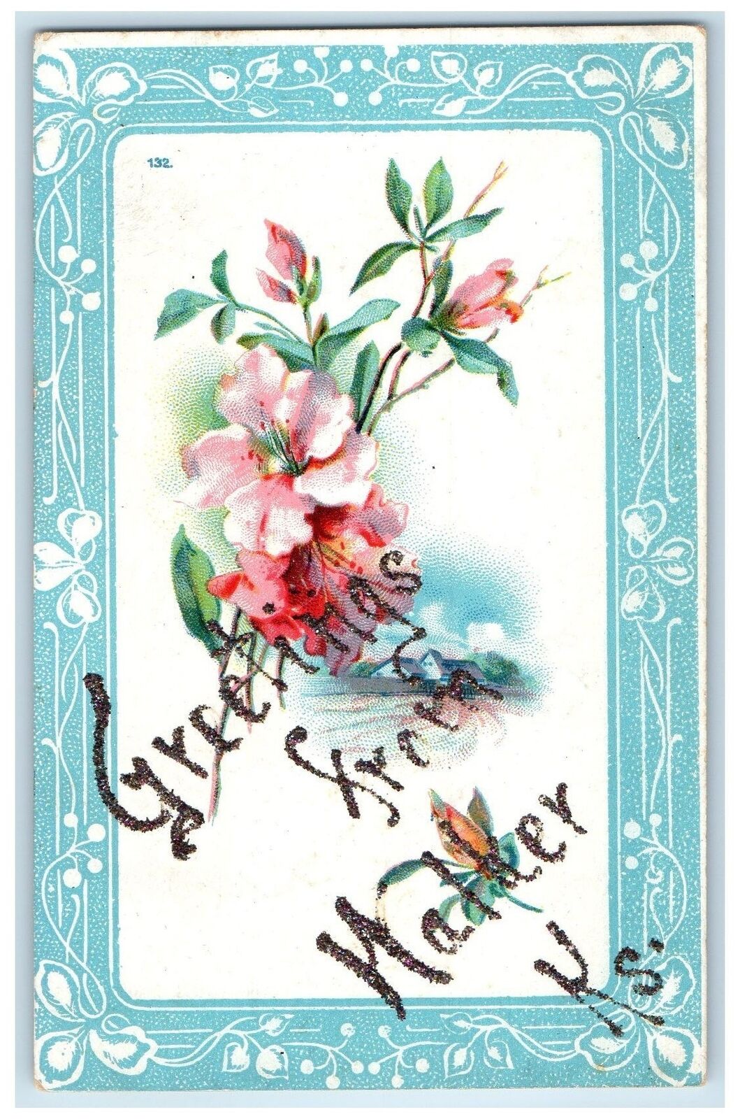 1909 Greetings From Walker Kansas KS Posted Flowers With Design Border Postcard