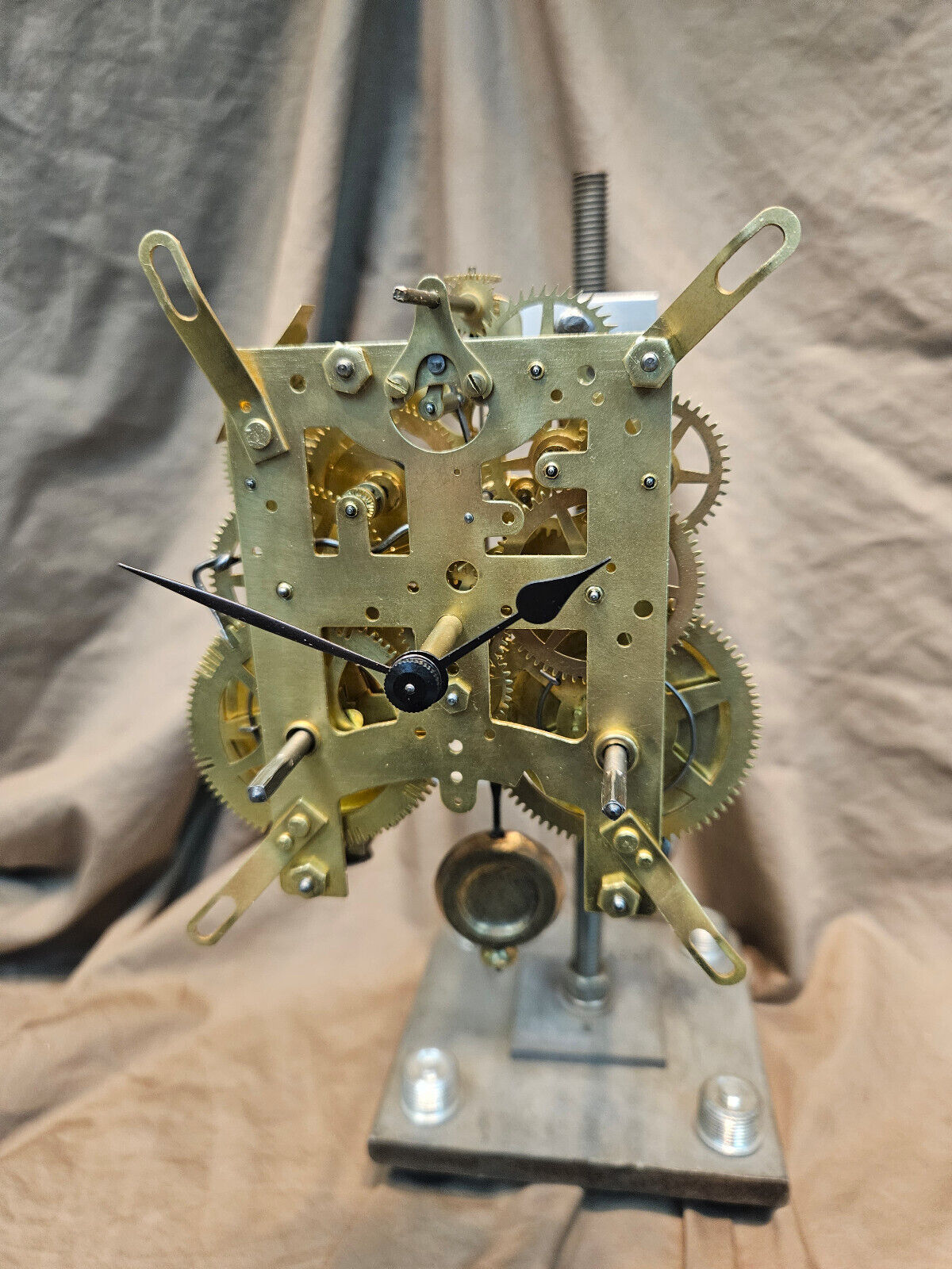 Restored New Haven Mantle Clock Movement Cleaned Serviced w/key pendulum