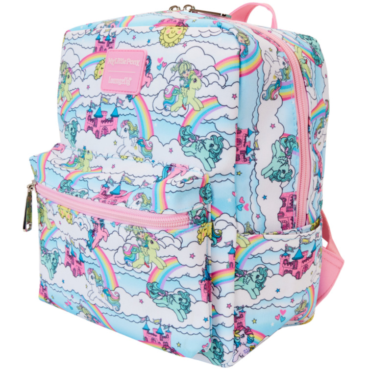 ✿ New LOUNGEFLY MY LITTLE PONY Nylon School Backpack Bag Rainbow Blue Sky Pink
