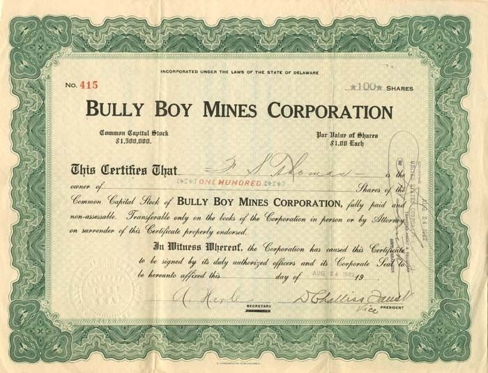 Bully Boy Mines Corporation - Mining Stocks