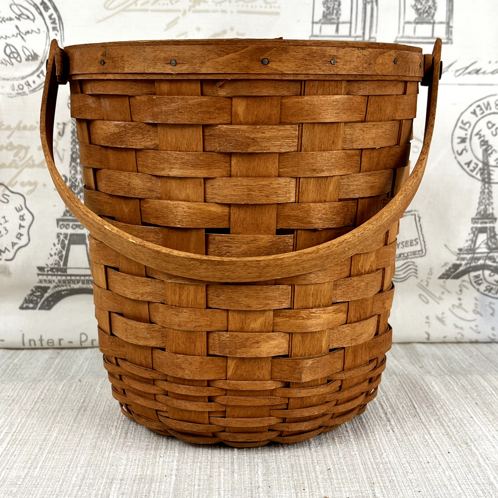 Longaberger 1991 Tall Fruit Basket with Swing Handle 8 RND x 9 Tall