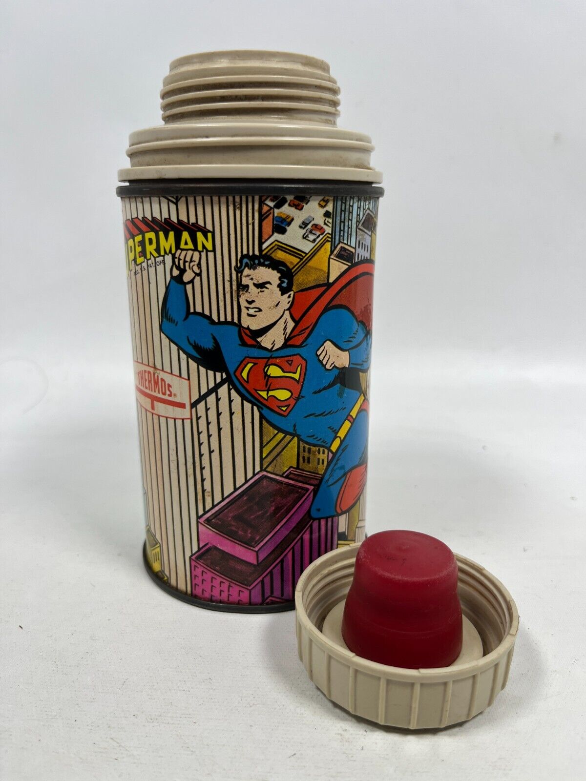 SUPERMAN 1967 Thermos King Seeley DC Comics Superheroes Metal VTG