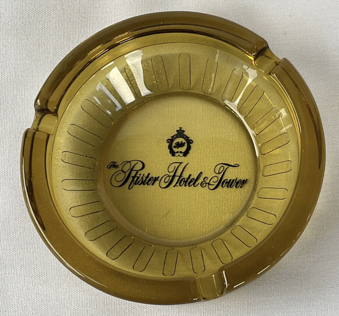 VINTAGE “THE PFISTER HOTEL & TOWER “ 3 SLOT ROUND GLASS ASHTRAY