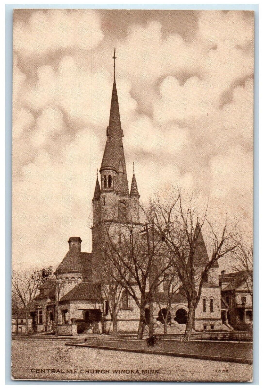 c1910's Central ME Scene Street Church Winona Minnesota MN Antique Postcard