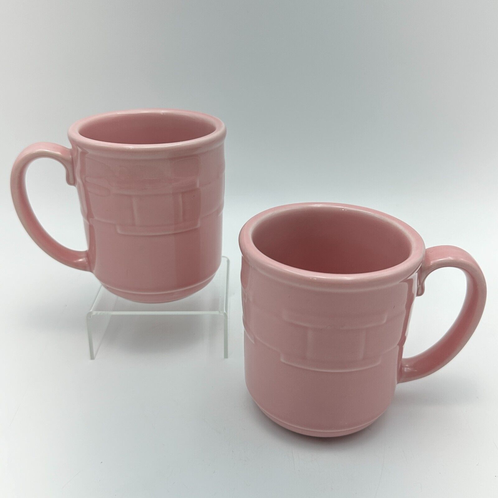 Longaberger Pottery Mug Cup Pink Woven Traditions Coffee Tea Vitrified LOT of 2