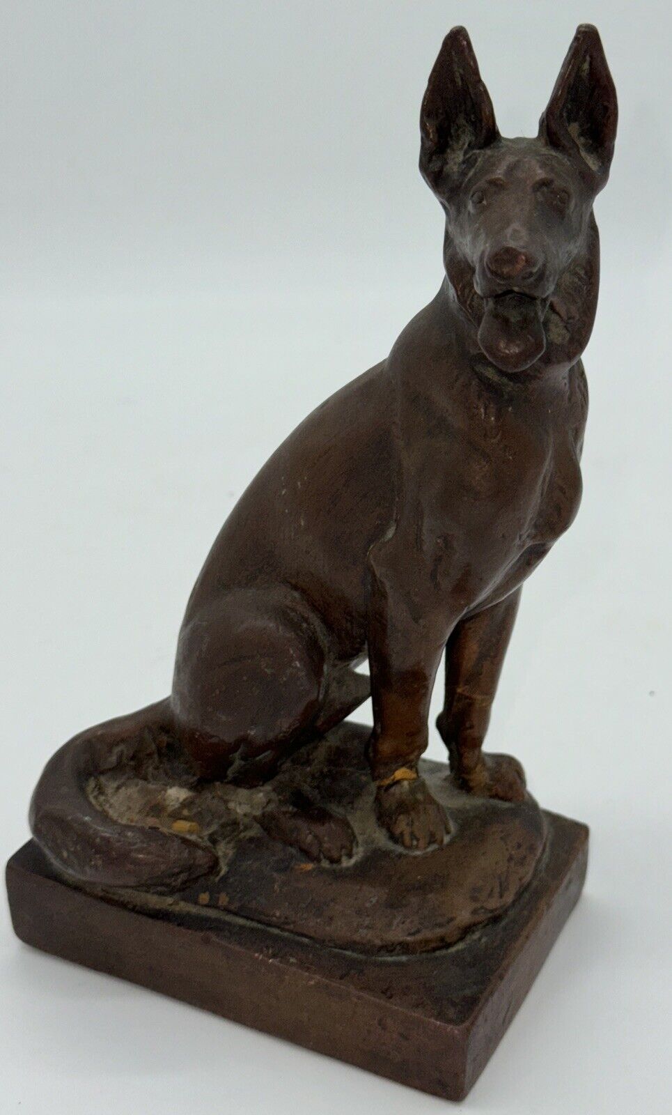 VTG 1920\'s Paul Herzel Pompeian Bronze German Shepherd Dog Vtg 8.5” NEEDS REPAIR