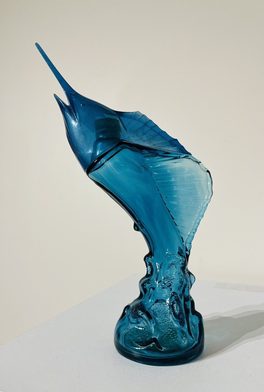 Avon Vintage Swordfish Blue Teal Glass Bottle Marlin Sea Trophy Fish Empty