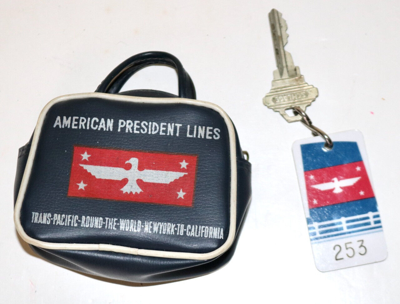 AMERICAN PRESIDENT LINES vintage miniature travel tote bag with key fob