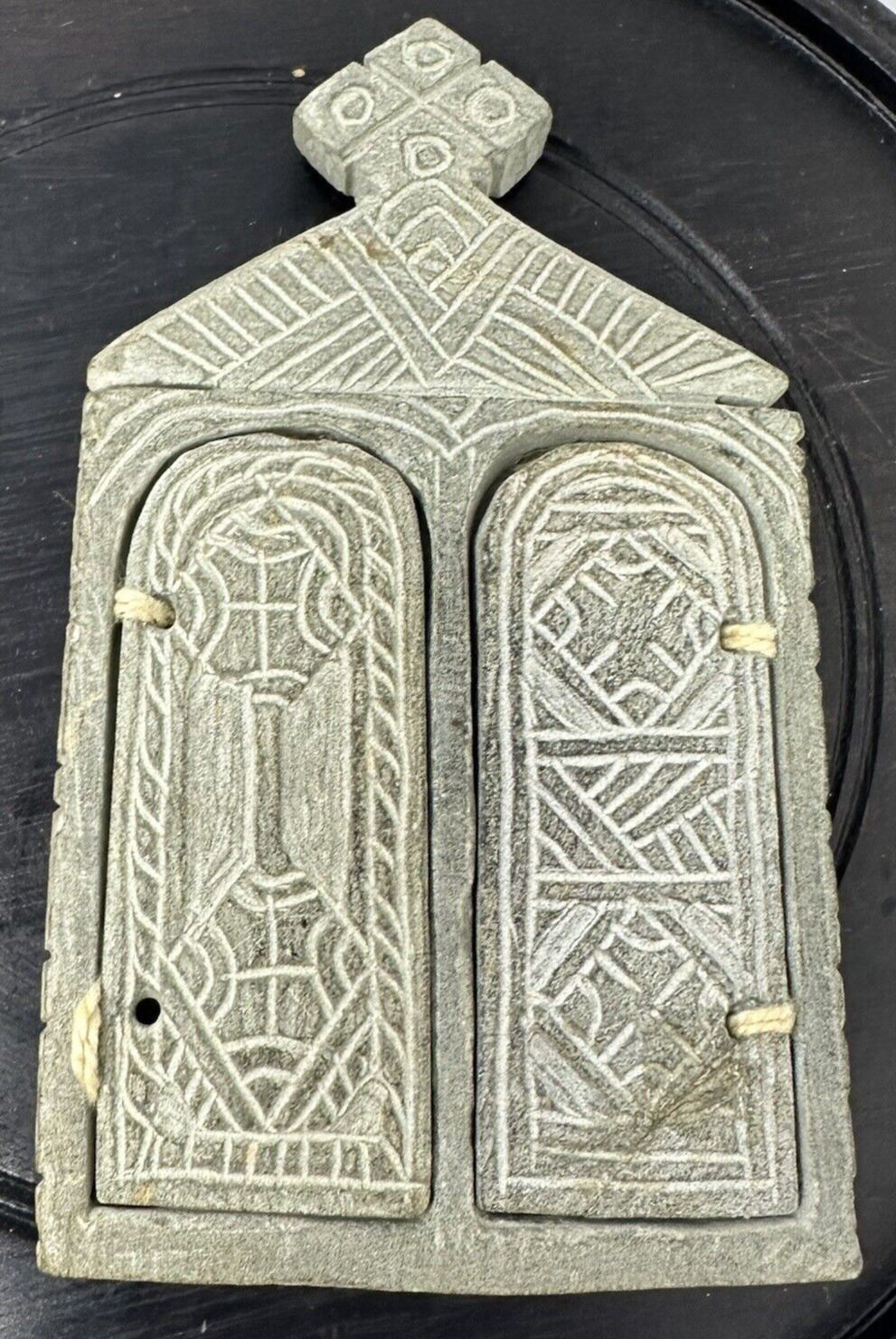 Ethiopia Ethiopian Coptic Christian icon polyptych 8 panels in carved Grey stone
