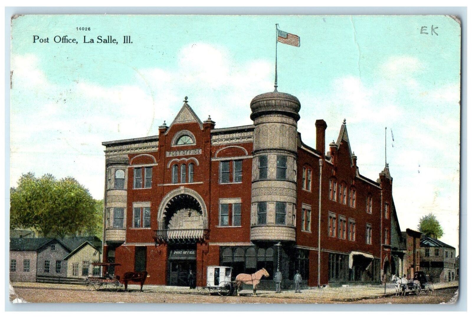 1911 Post Office Building Horse Carriage Dirt Road La Salle Illinois IL Postcard
