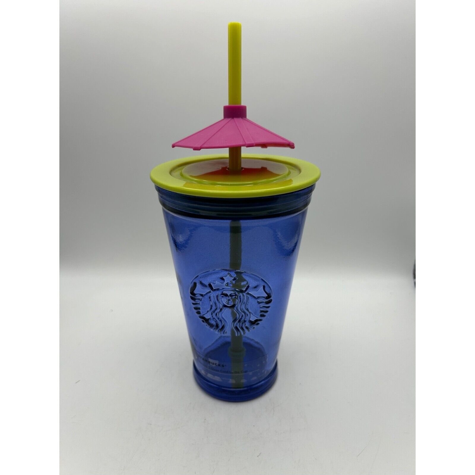 Starbucks Hawaii Exclusive Cobalt Blue Glass Tumber Cup With Umbrella Straw