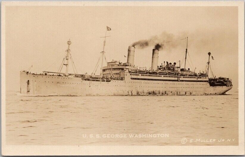 Vintage U.S.S. GEORGE WASHINGTON Real Photo RPPC Postcard Great White Fleet