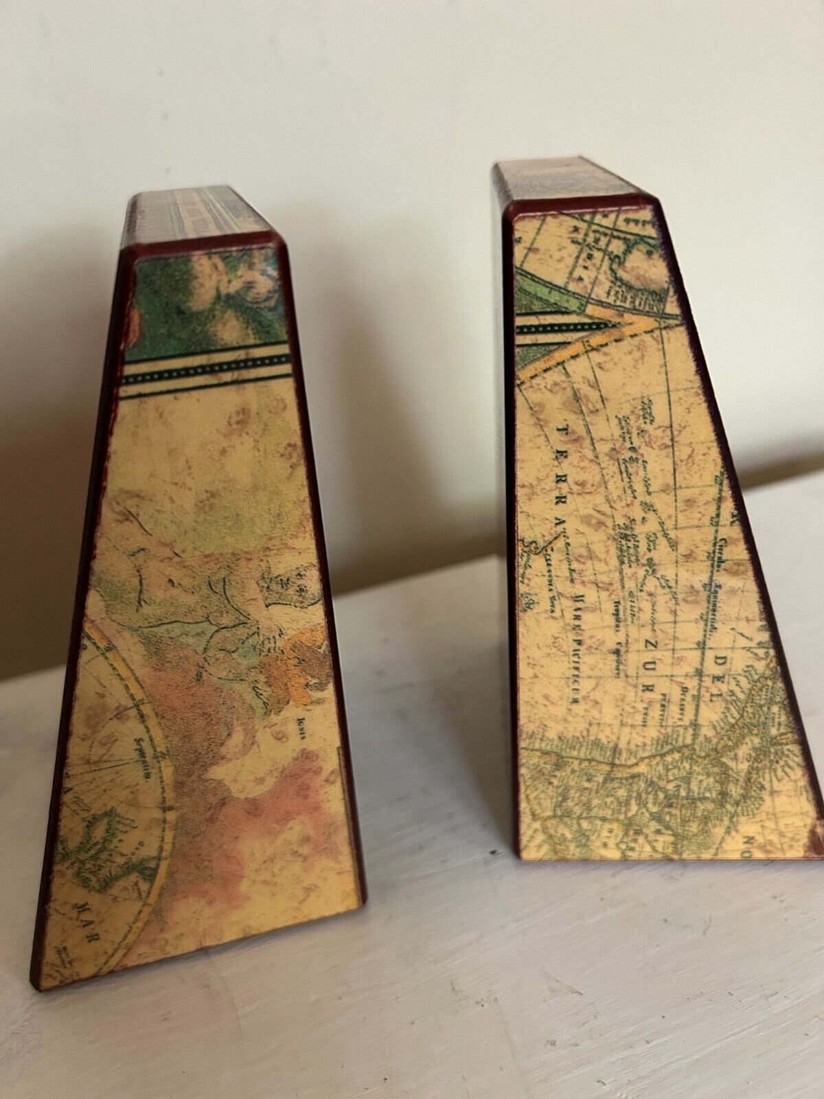 Vintage Map Imagery Old World Map wooden bookends