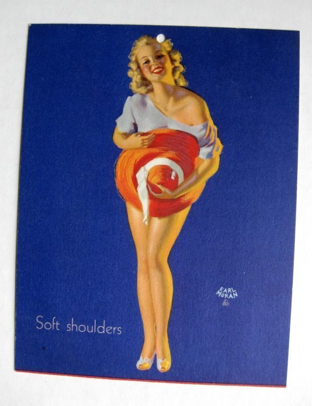 1940s Earl Moran Sexy Pinup Girl Picture Blond w/ Orange Hat Soft Shoulders