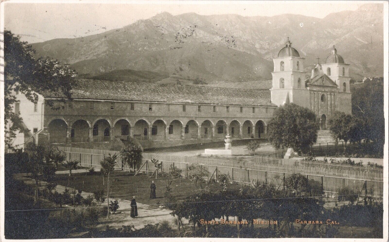 RPPC Santa Barbara Mission Before Earthquake 1910 CA Priests Fathers in Yard *