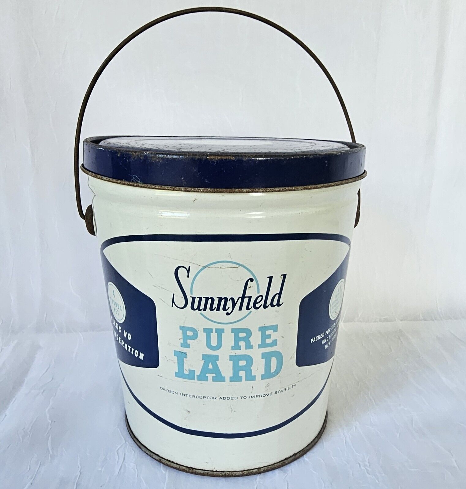Vintage  A&P  SUNNYFIELD PURE LARD Metal Lard  Can with Lid & Handle