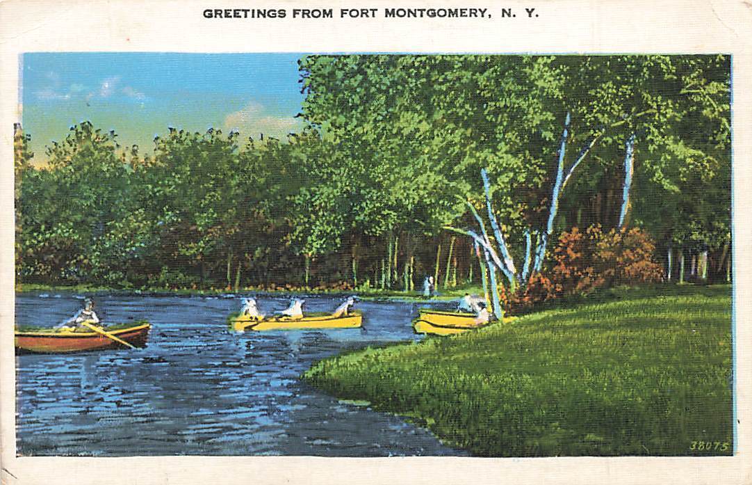 c1930s Greetings From Fort Montgomery People Rowboats Scene NY P488