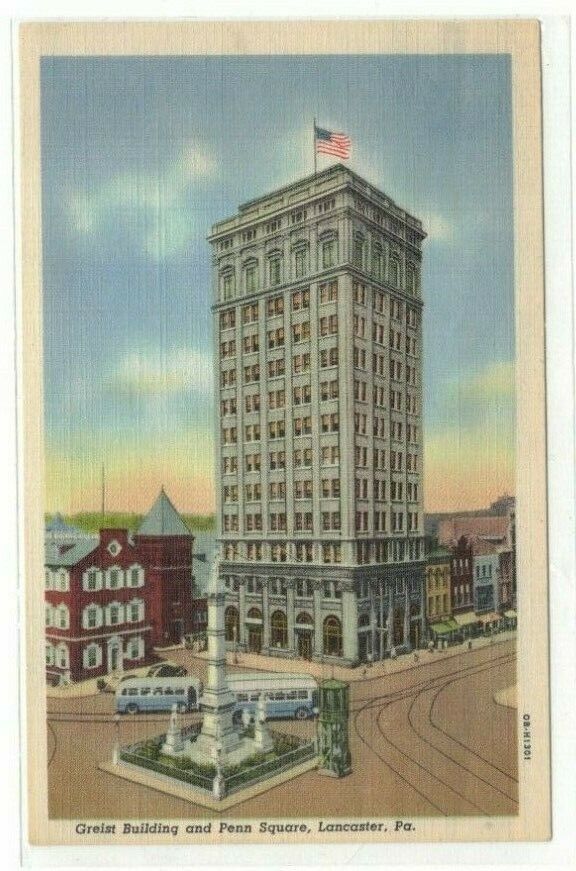 Greist Building and Penn Square Circa 1930 Lancaster PA Pennsylvania Postcard