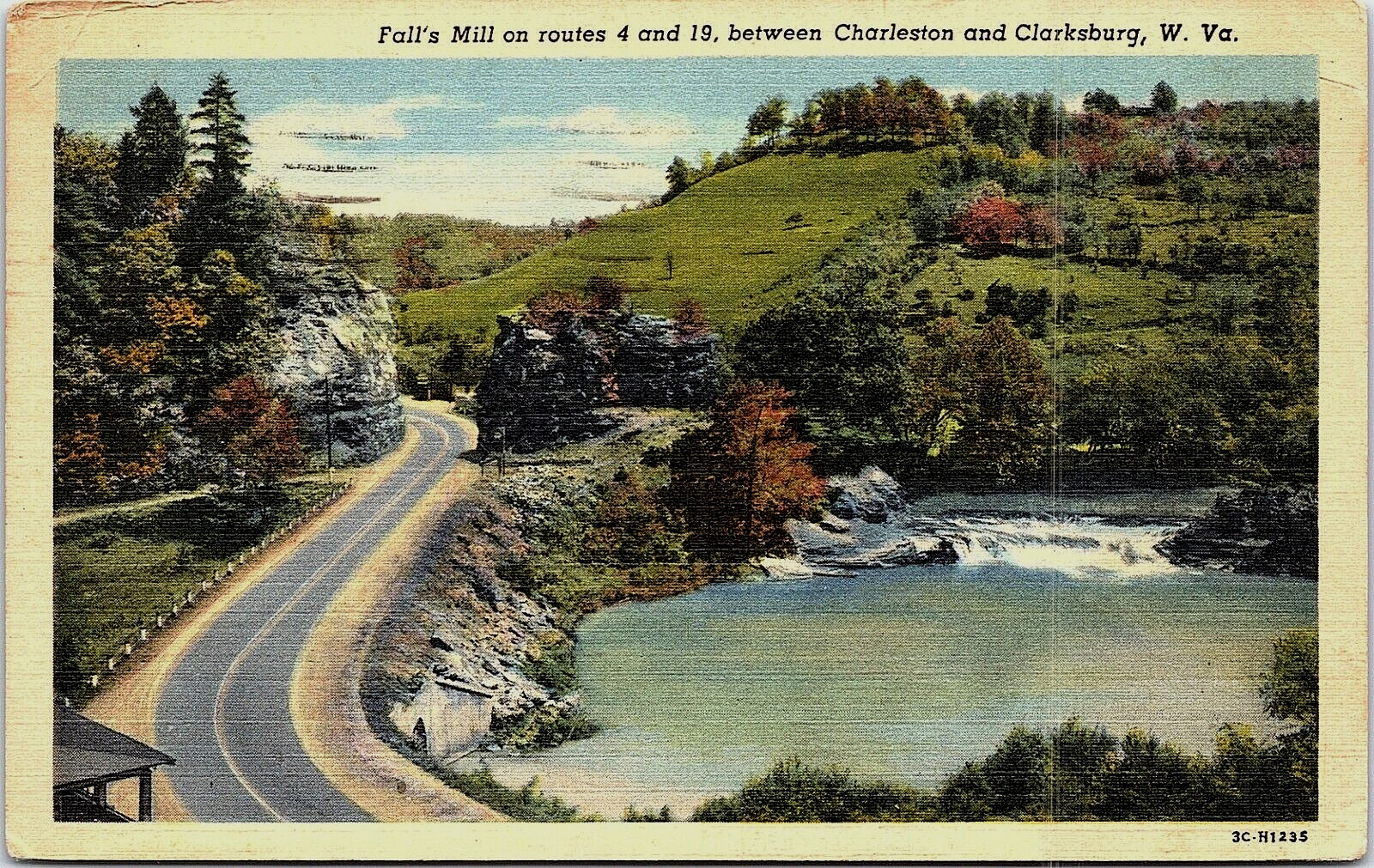 Postcard WV View of Fall's Mill Between Charleston & Clarksburg Trout Fishing A9