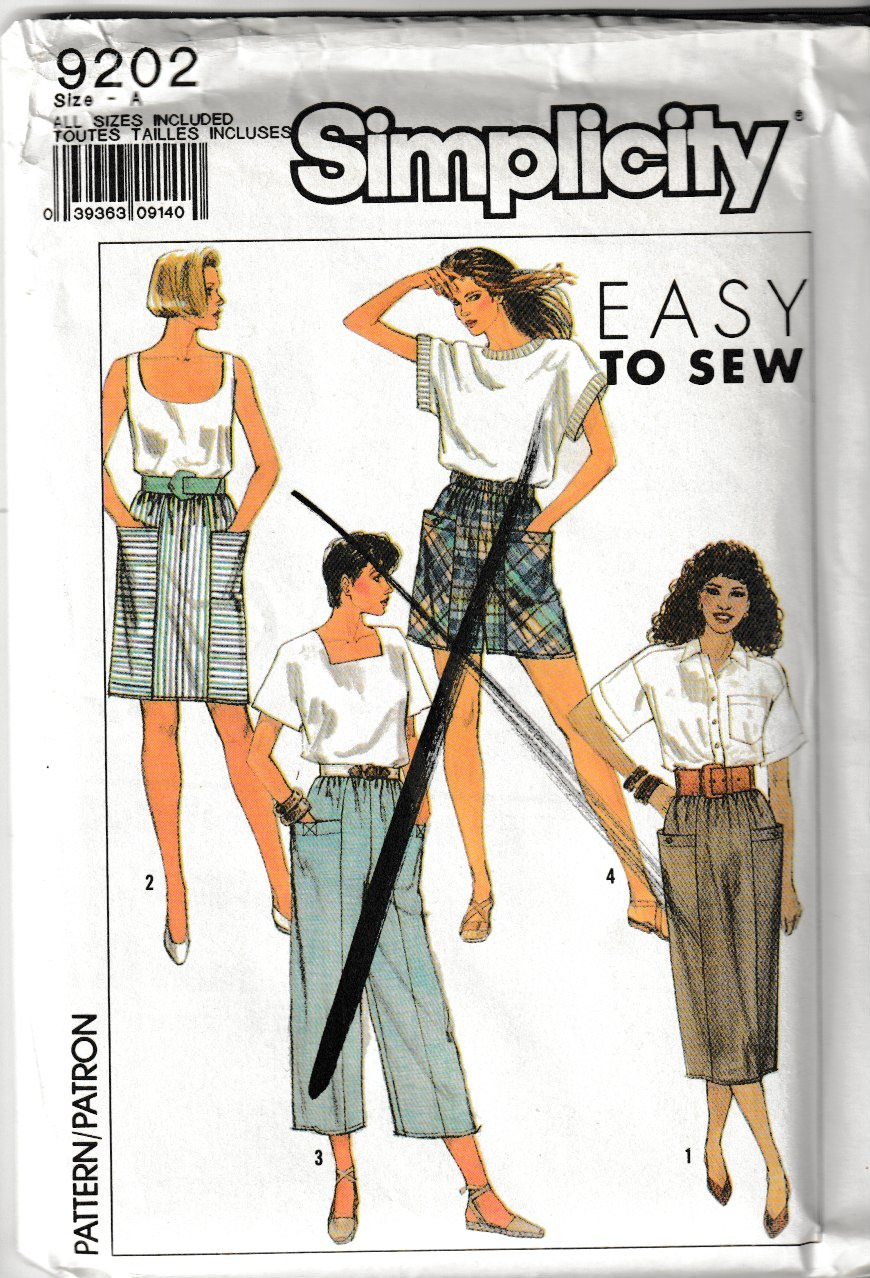 Simplicity Pattern 9202, Misses Skirts, Shorts, Cropped Pants, Size 6-24, FF
