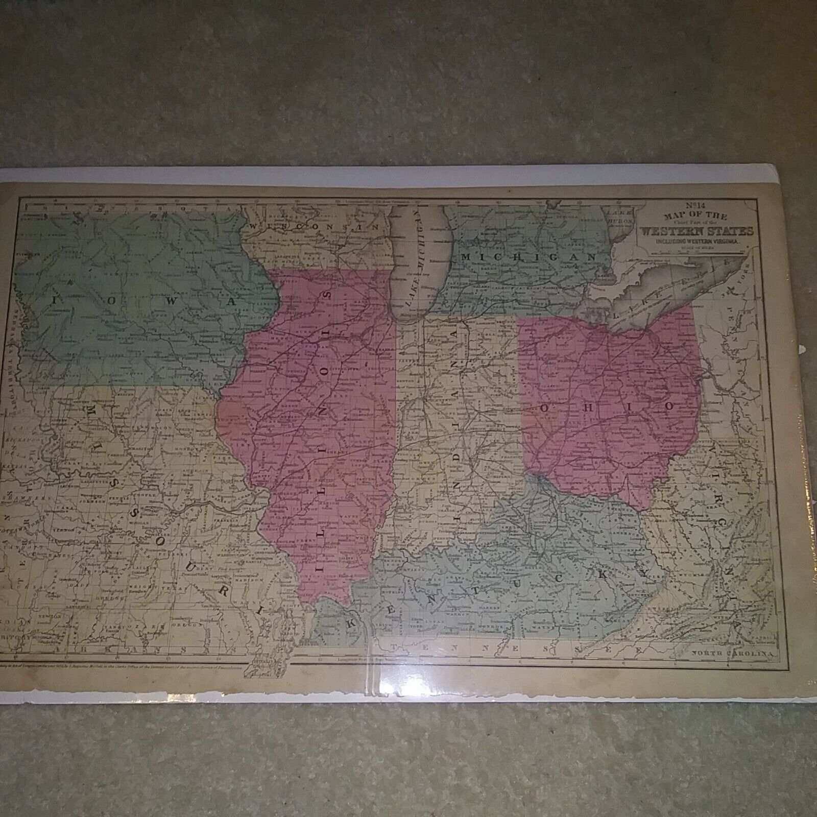 1852 Pre Civil War Engraved Western States Hand Colored Map IA,MO,IL,OH,KYMI,WI 