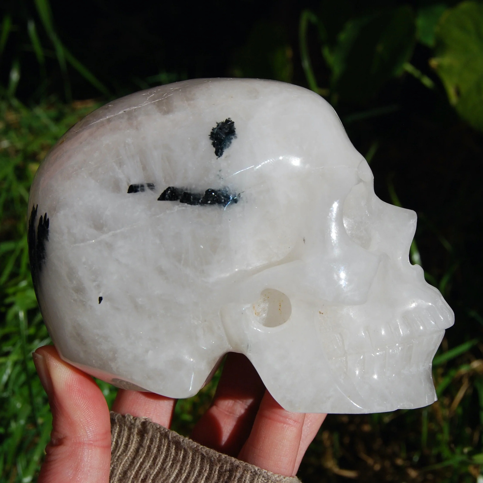 5in HUGE Black Tourmaline Quartz Crystal Skull, Realistic Skull Carving