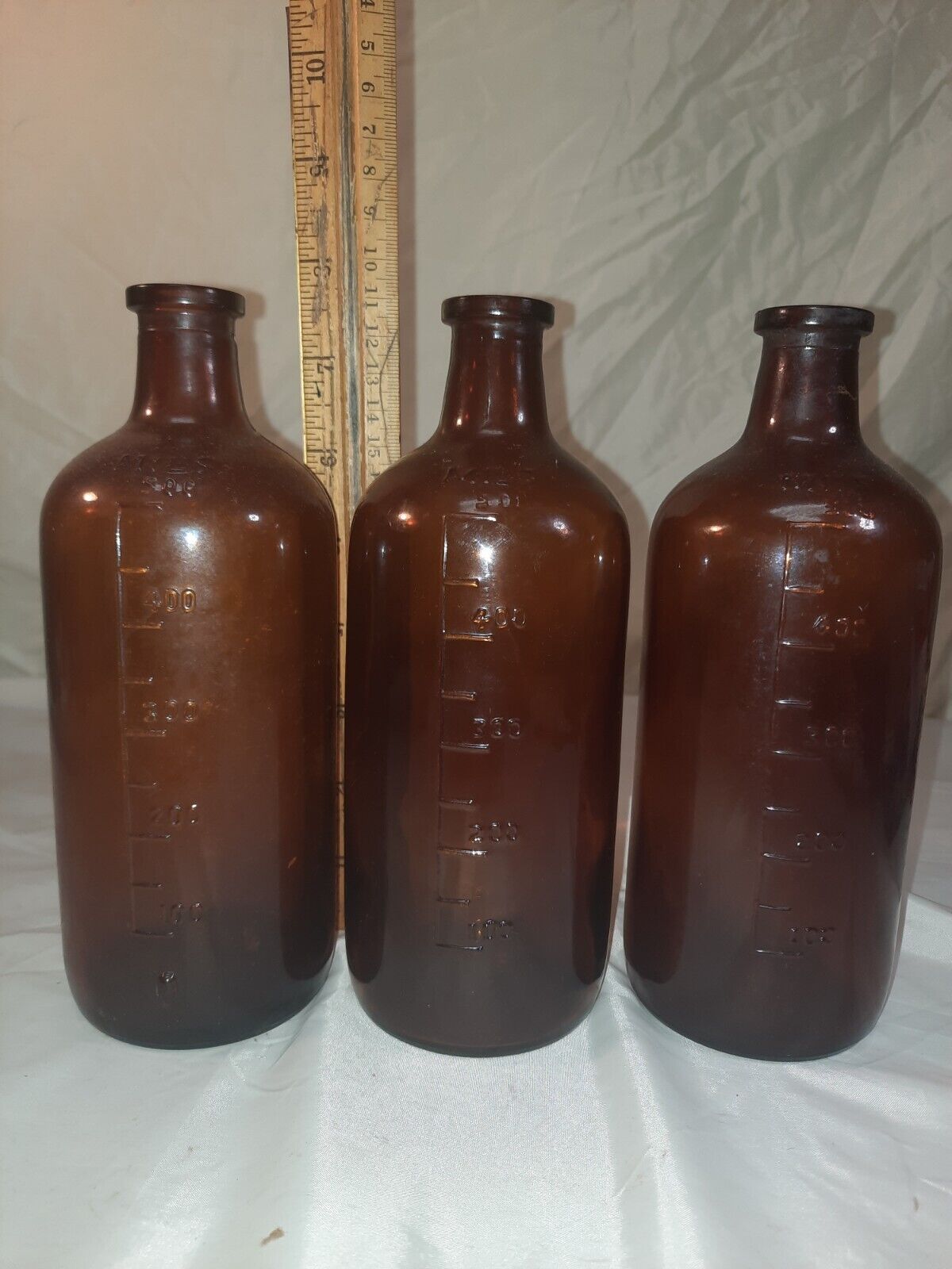1 - 1938 & 2-1959 Owens Illinois Glass 500 Mils Apothecary Bottles Amber Brown