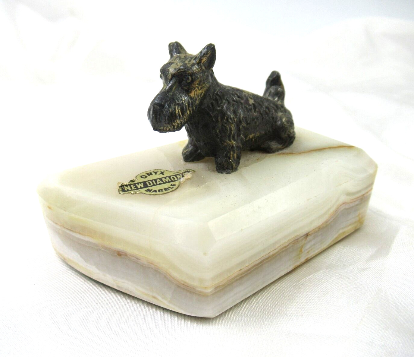 Terrier Dog mounted on New Diamond Onyx Marble.Vintage Metal Cast Bronze
