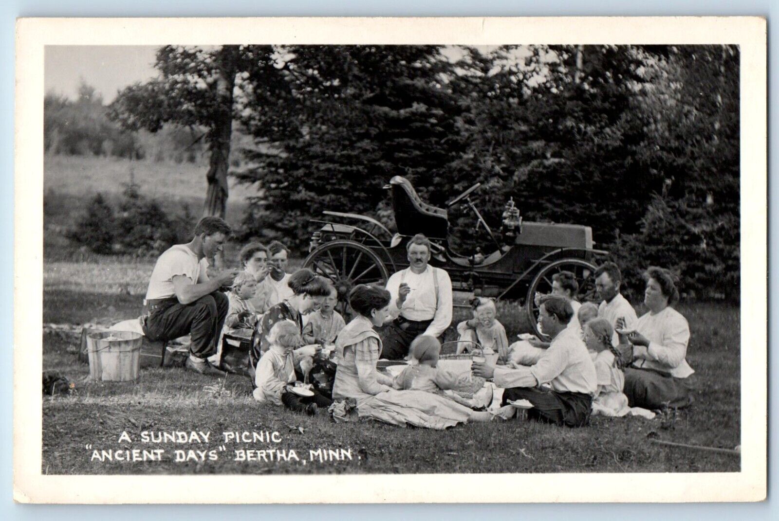 Bertha Minnesota MN Postcard RPPC Photo Sunday Picnic Ancient Days c1910's