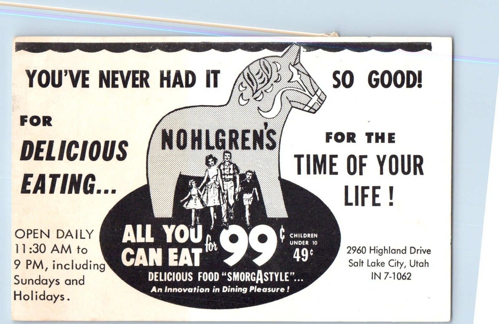 Salt Lake City Utah UT Postcard Nohlgren's Restaurant Advertisement c1940