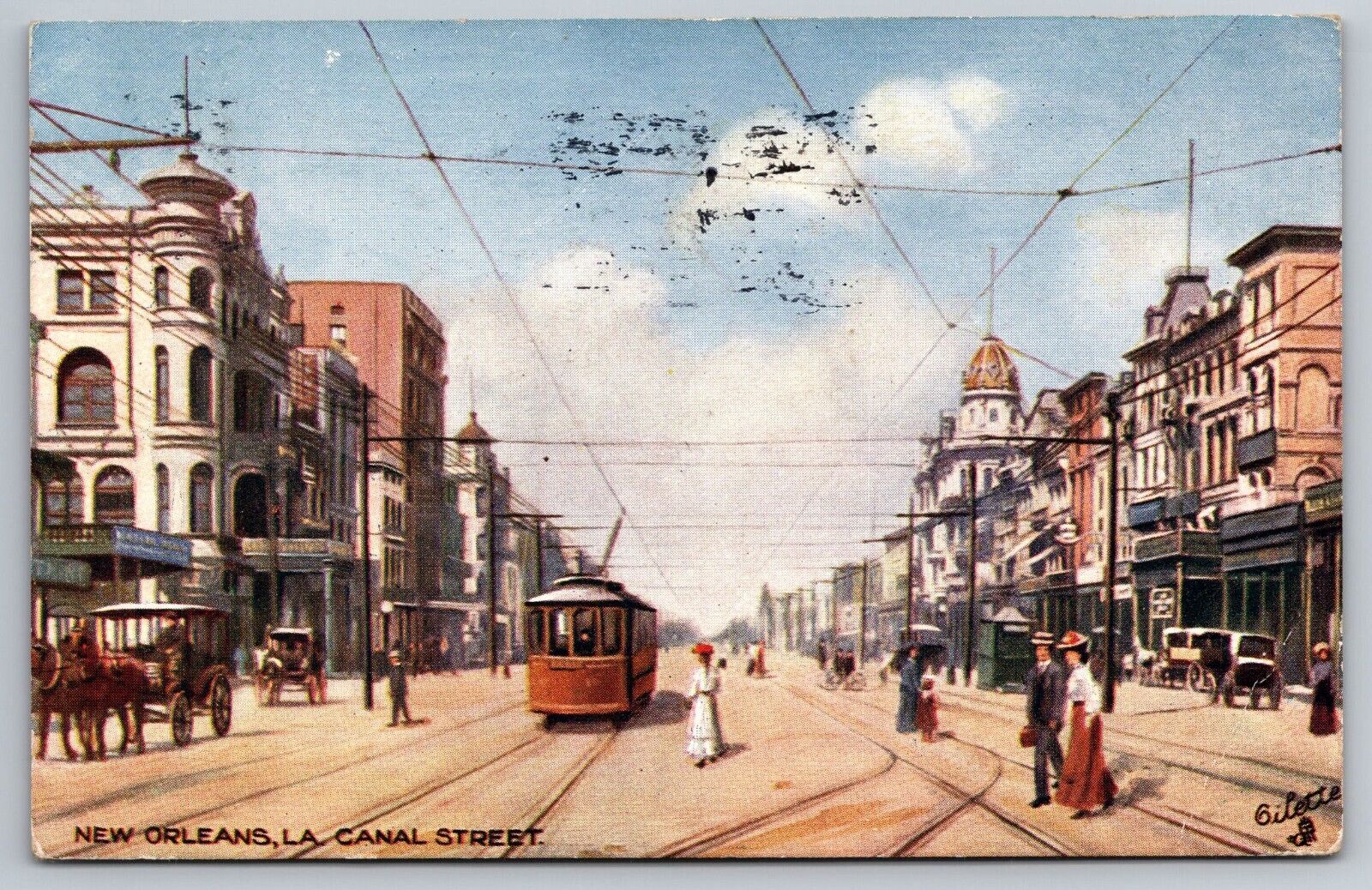 New Orleans Canal Street 1908 Louisiana Vintage Postcard