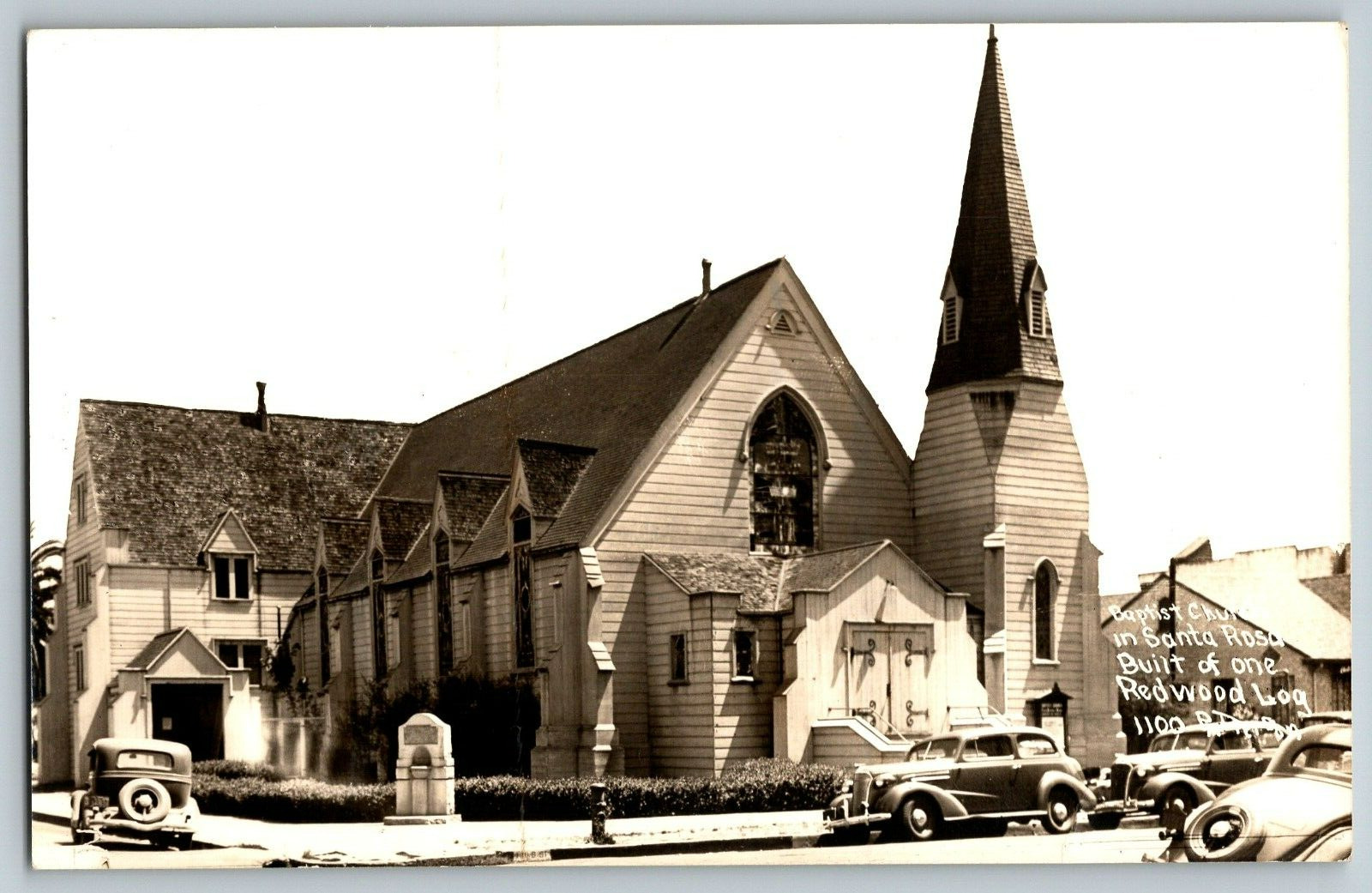 RPPC Vintage Postcard - Santa Rosa, California - Baptist Church Built in Redwood