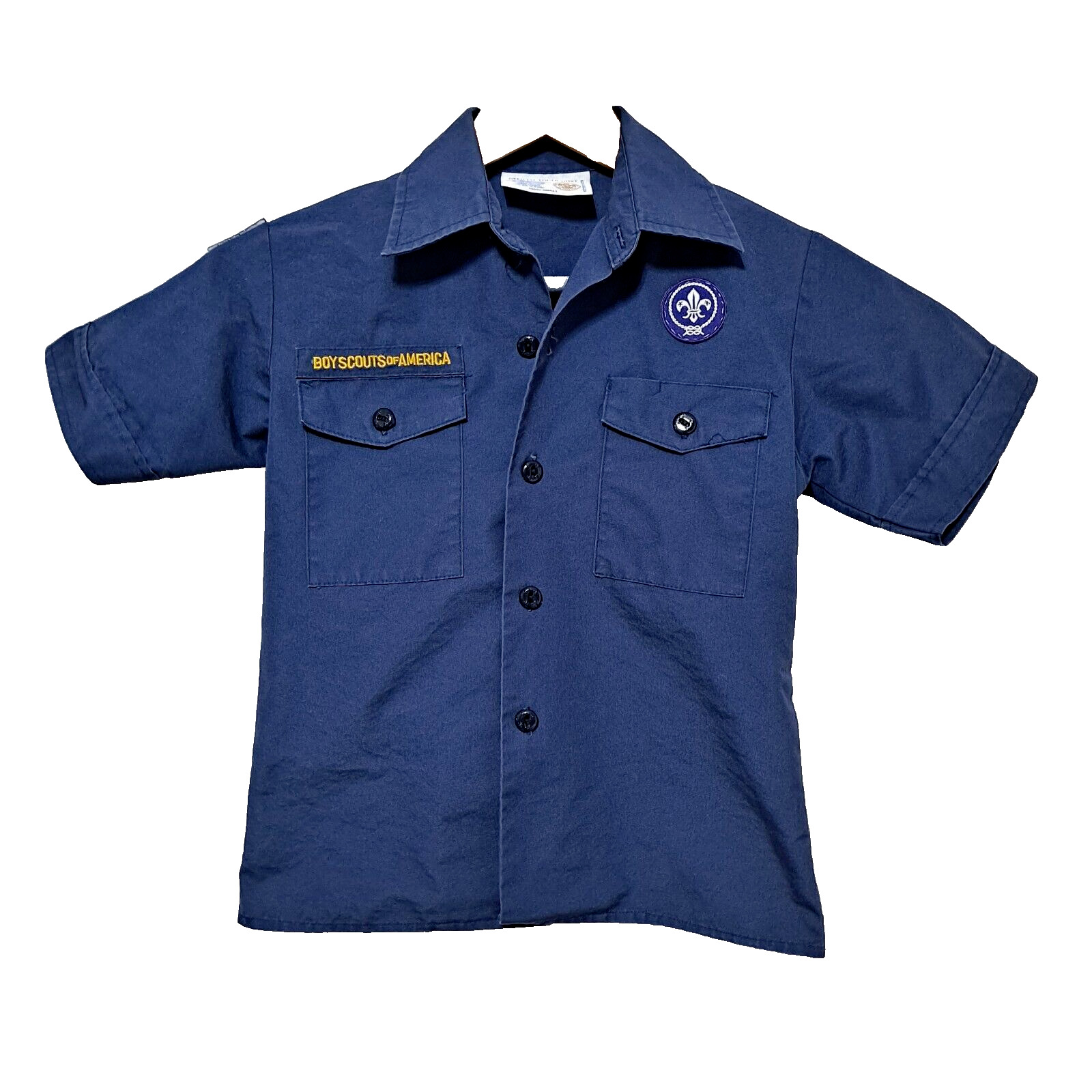 Boy Scout America Uniform Shirt Boy Small Cub Scouts Patches BSA Blue Top Collar