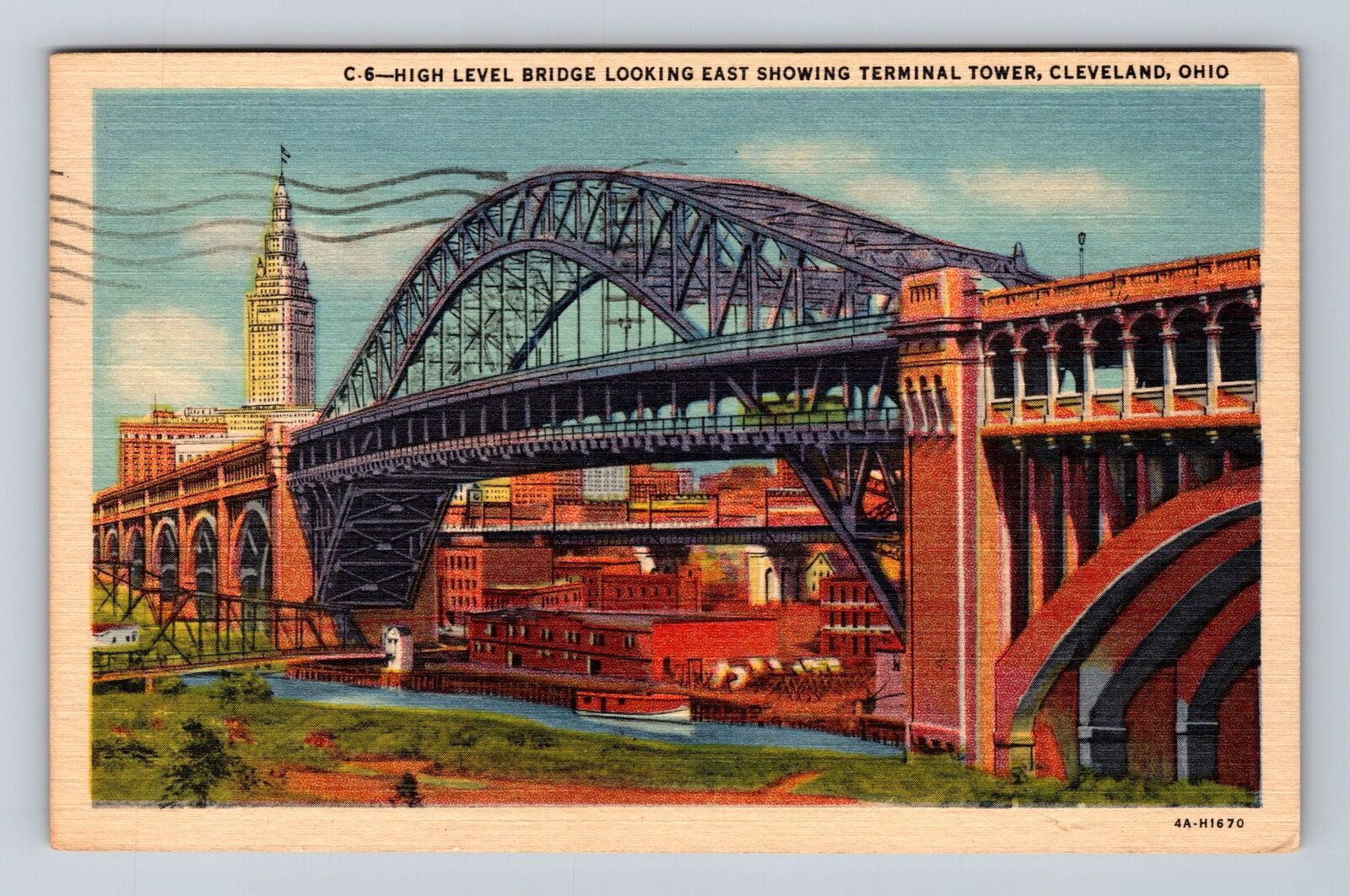 Cleveland OH-Ohio, High Level Bridge, Terminal Tower, Antique Vintage Postcard