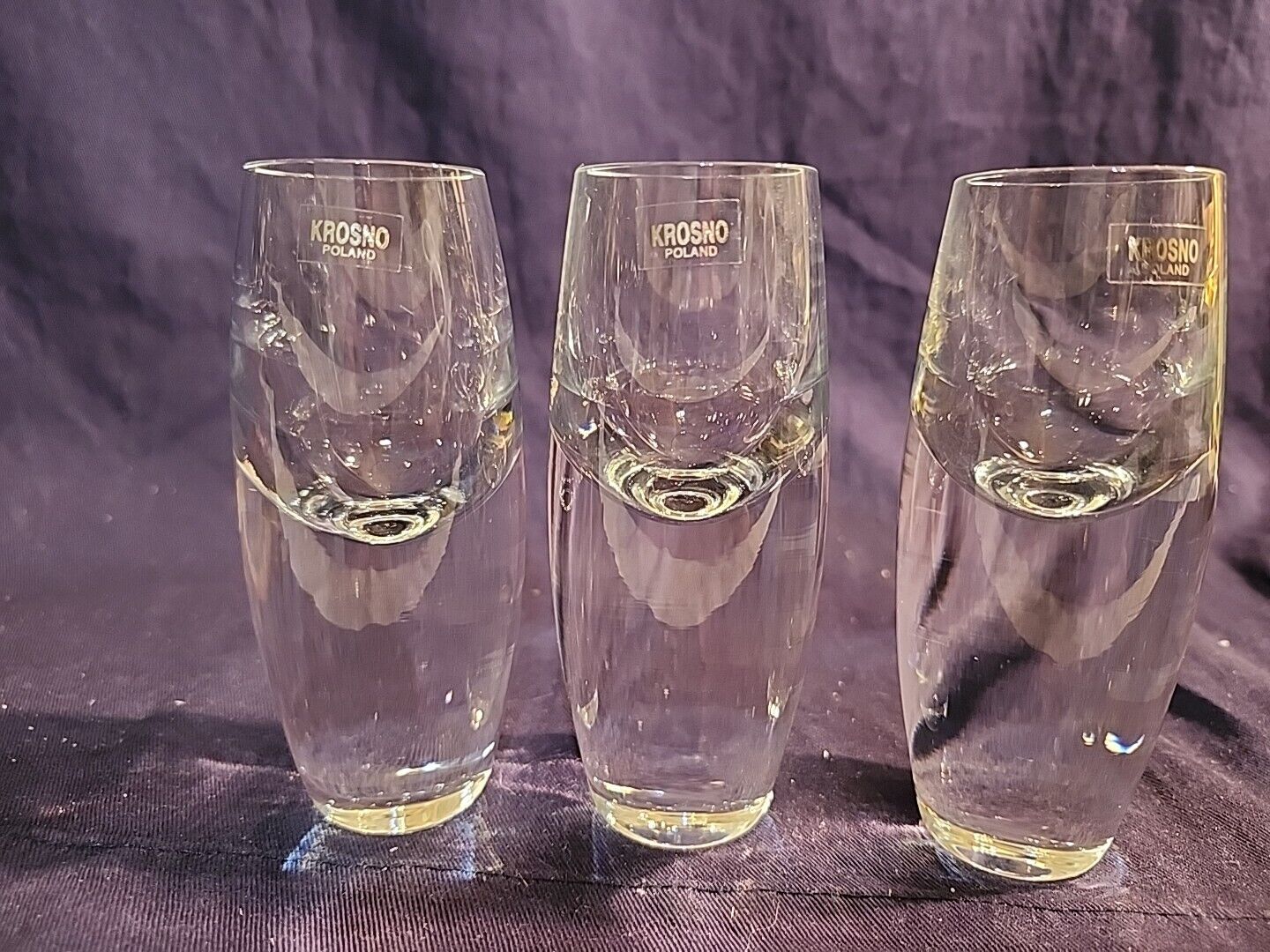 Vintage Krosno Crystal Clear Weighted 2 oz Cordials/Shot Glasses Poland Set of 3
