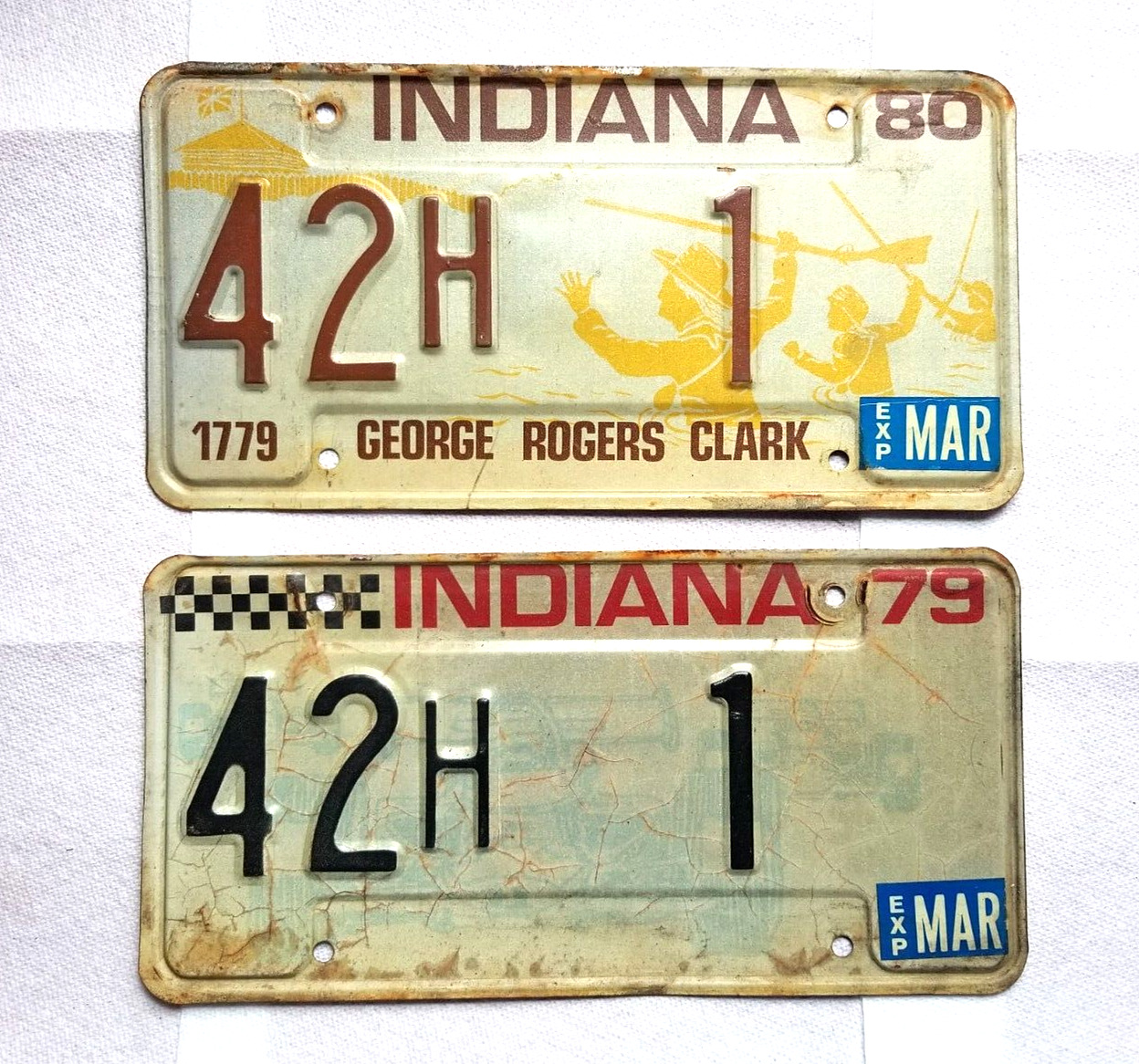 2 Indiana George Rogers Clark Knox County Metal Expired License Plates 42H 1
