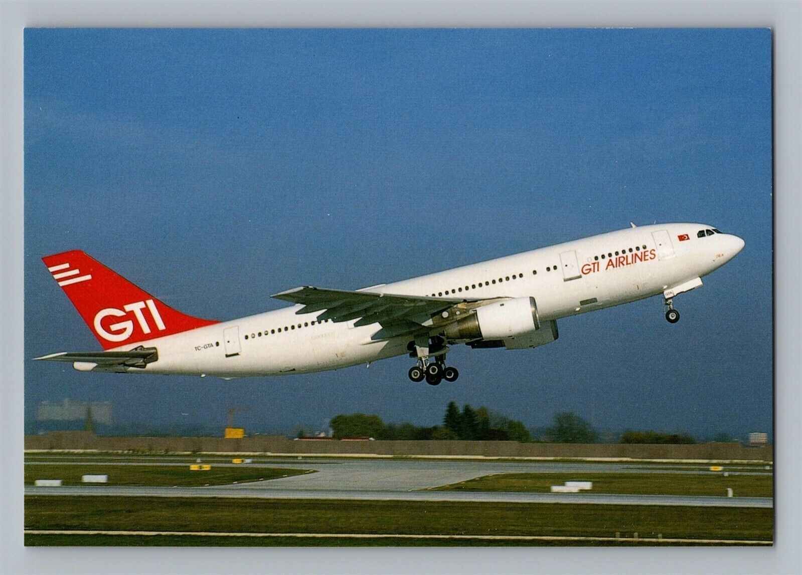 Aviation Airplane Postcard GTI Airlines Turkey Airbus A300B4-103 at Stuttgart O1