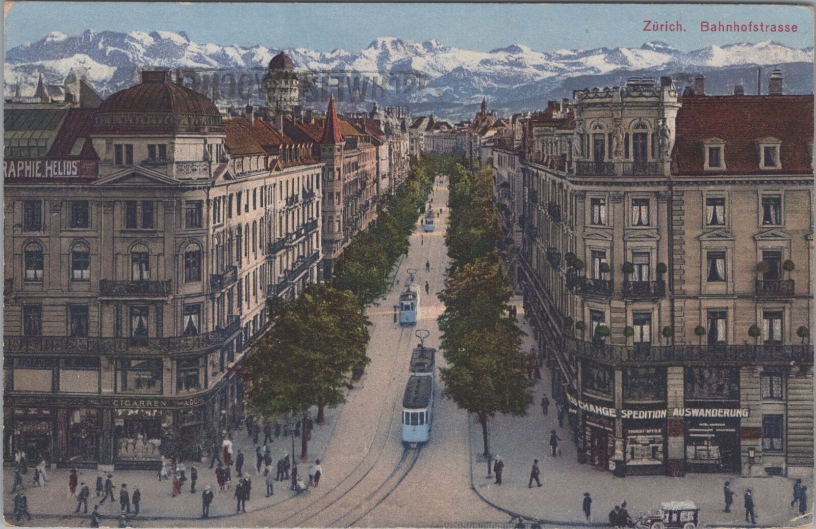 Zurich Switzerland Bahnhofstrasse Bird\'s Eye View Trolleys Stores 1929 Postcard