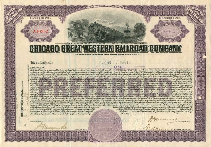 Chicago Great Western Railroad Co. - Stock Certificate - Railroad Stocks