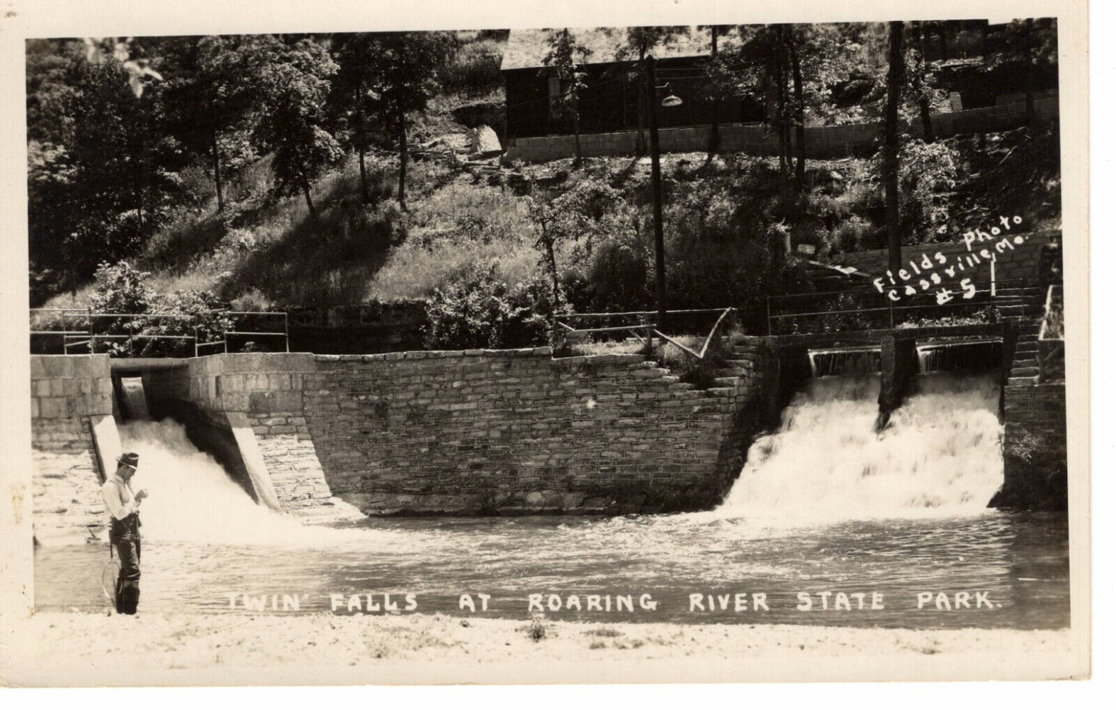 Vintage Postcard RPPC Twin Falls Roaring River State Park Man Standing -272