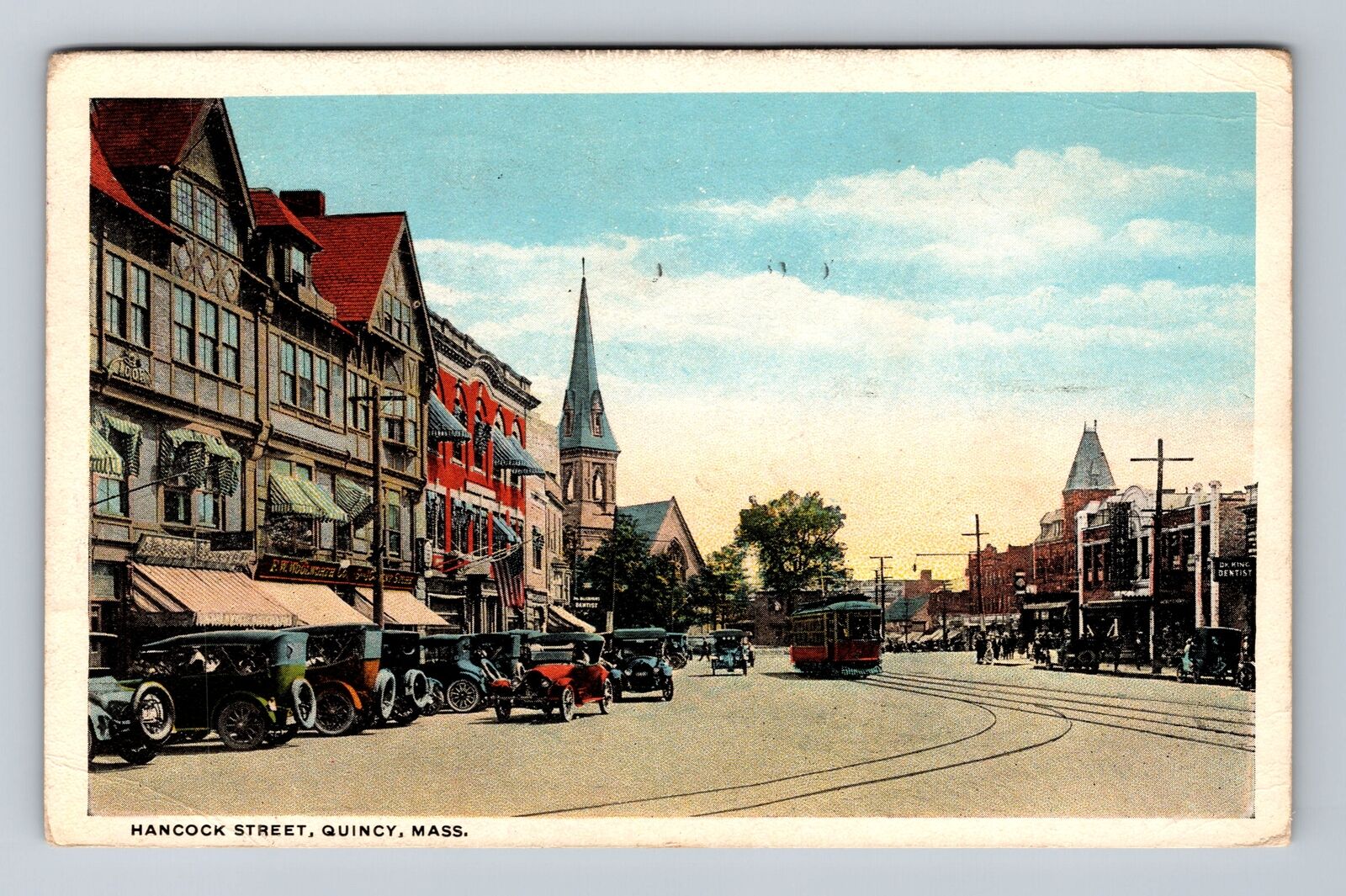 Quincy MA-Massachusetts, Scenic View Of Hancock Street Vintage c1924 Postcard