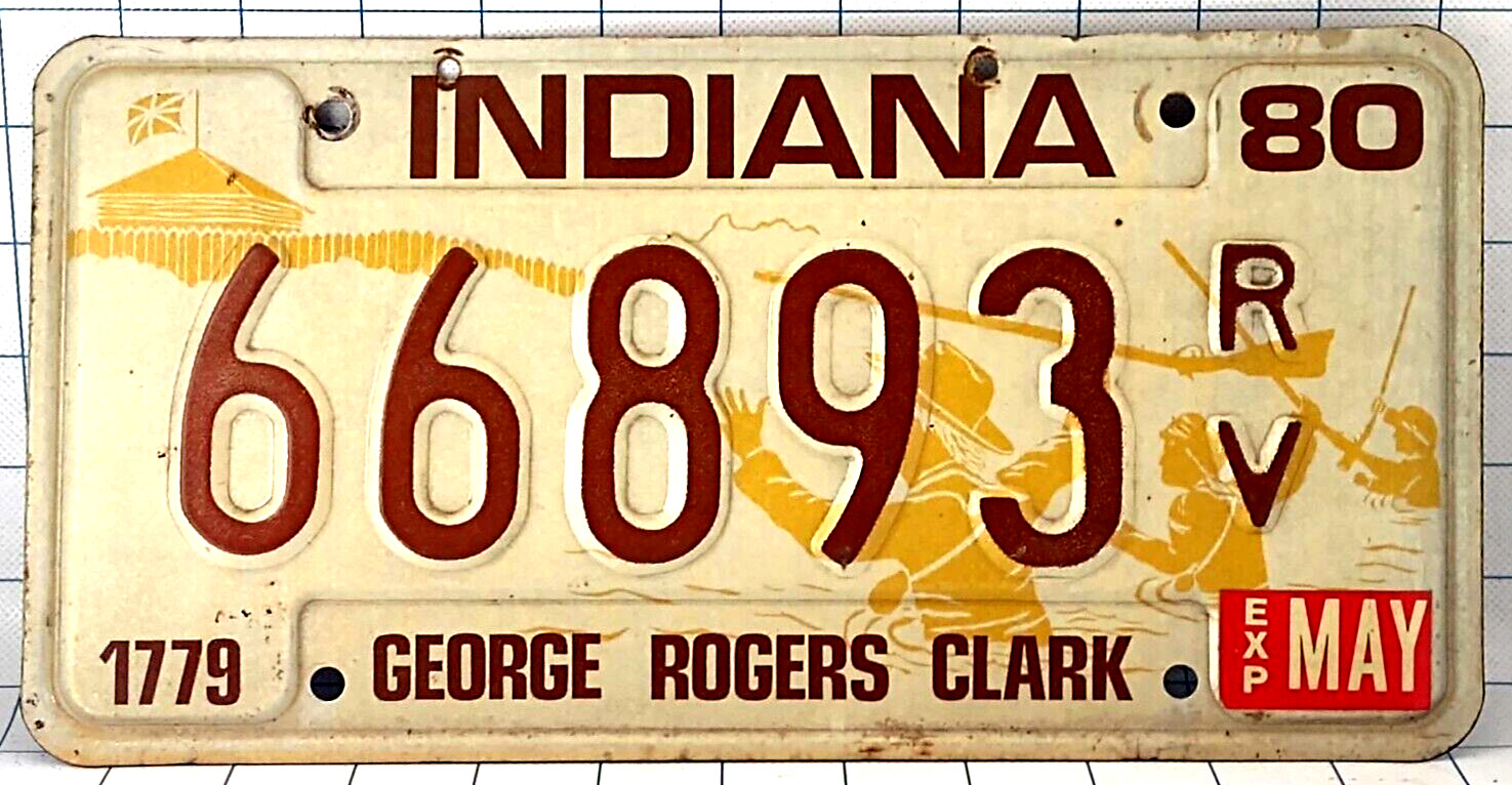 Indiana 1980 George Rogers Clark Metal Expired License Plate 66893 RV