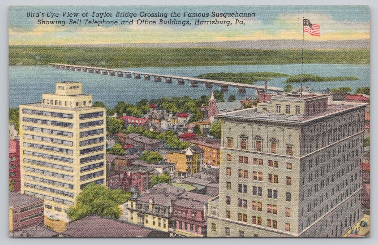 Taylor Bridge Crossing Susquehanna River Harrisburg Pennsylvania Linen Postcard