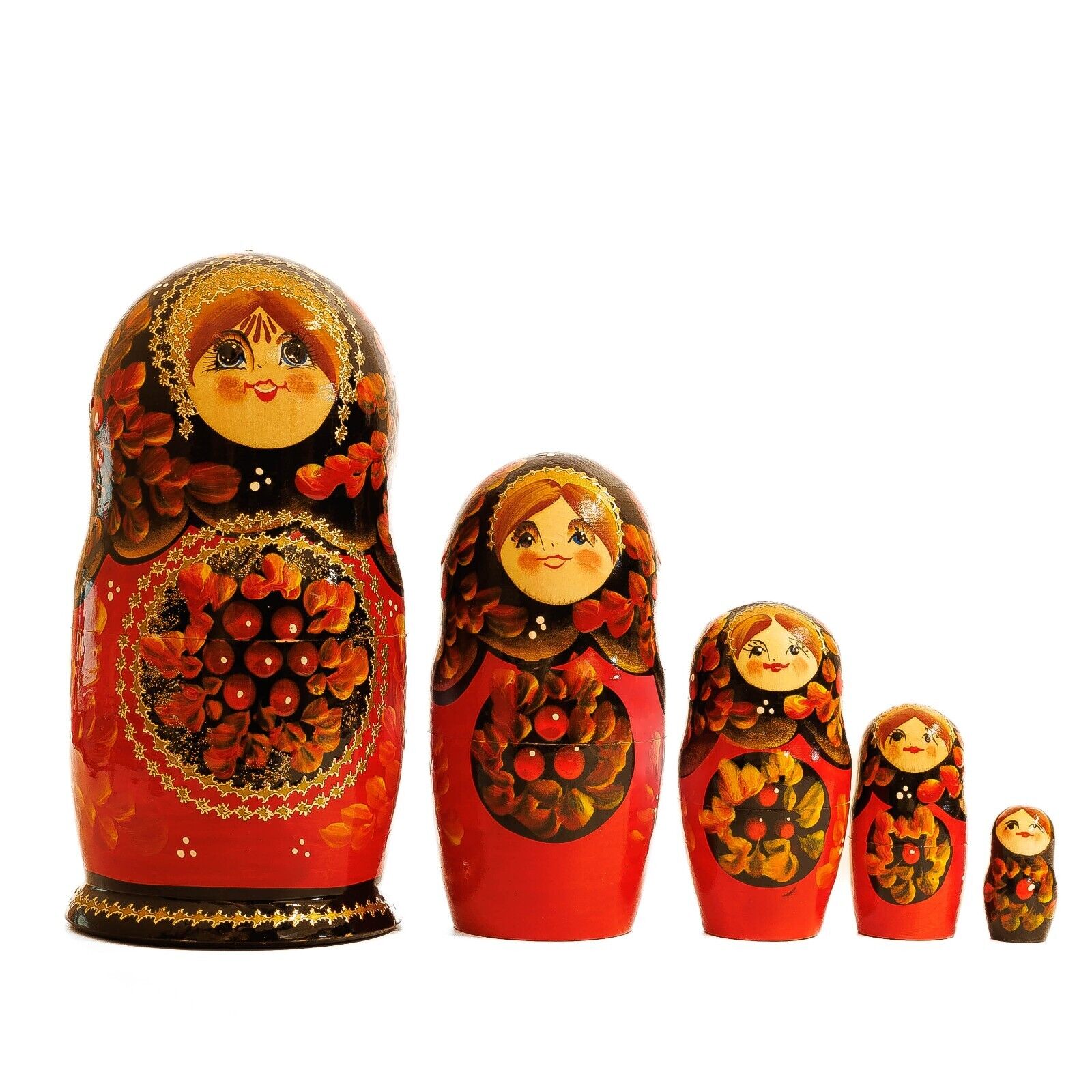 Set of 5 Russian Matryoshka Nesting Dolls Hand Painted Wood