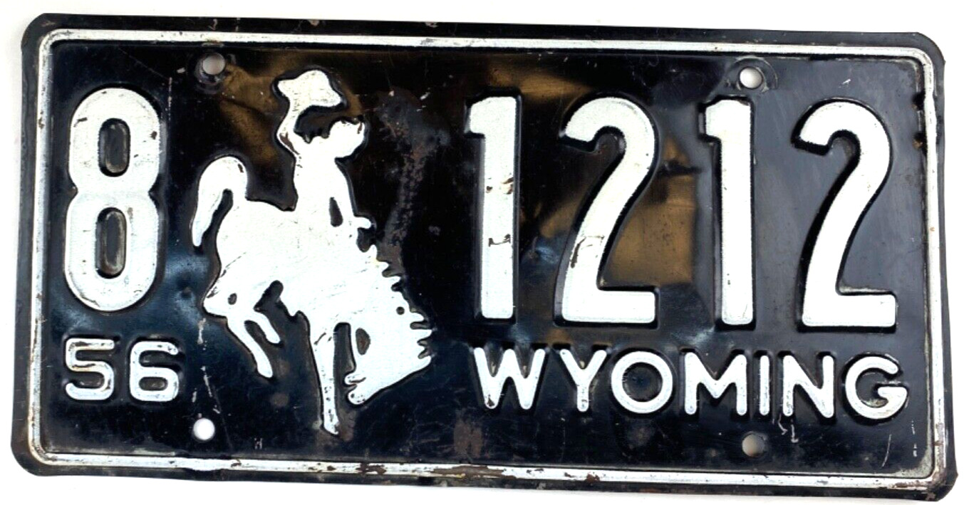 Wyoming 1956 License Plate Vintage Auto Platte Co Cave Wall Decor Collector