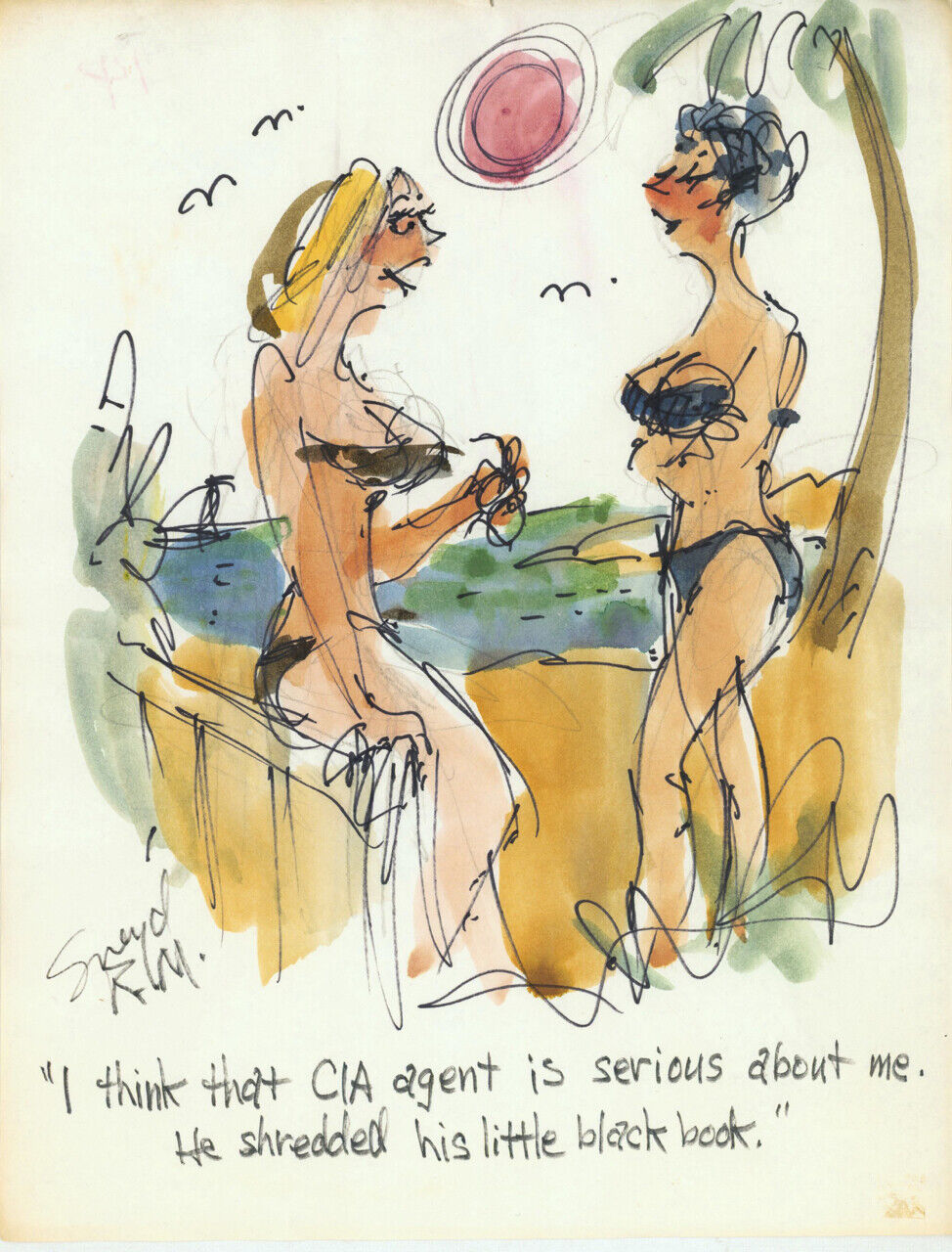 Doug Sneyd Signed Original Art Playboy Gag Rough Sketch ~ CIA Little Black Book